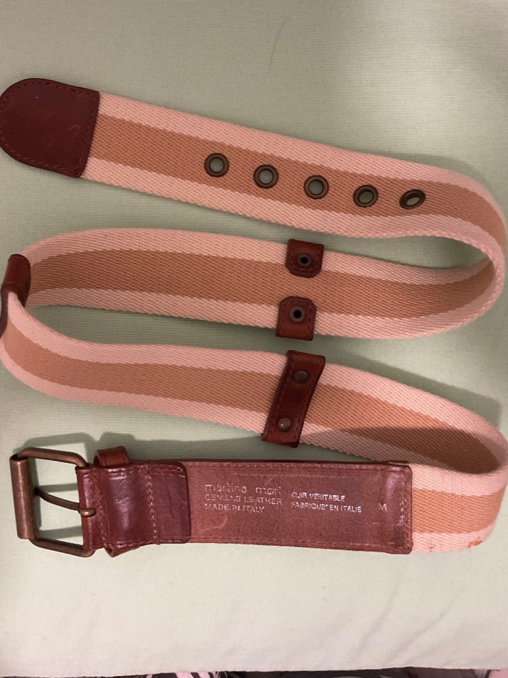 Canvas & leather belt, size M, women, beige & brown, Martina Mori, made in Italy